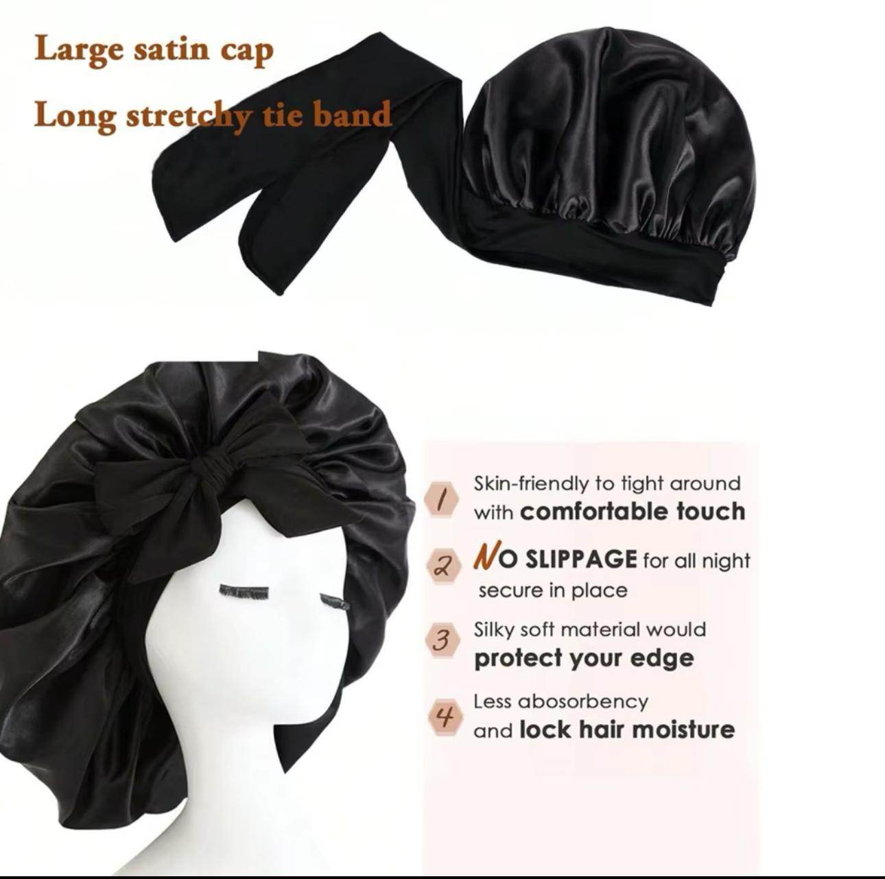 Satin Wrap Bonnet- Black - Havilah Life Cosmetics